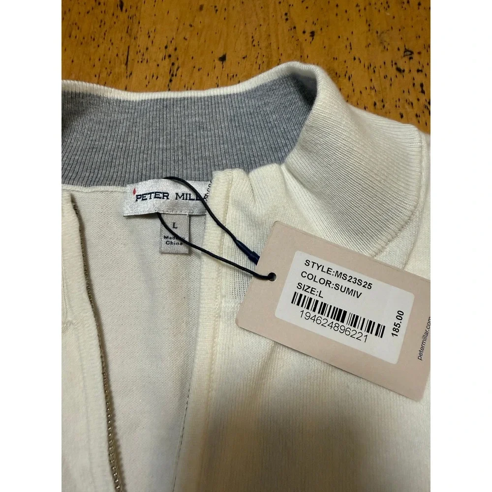 New w Tags Peter Millar Size L Mens Ivory White Newell Brands 1/4 Zip Pullover